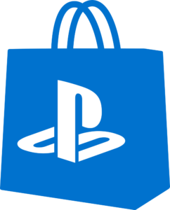 Blue PlayStation Store logo in PNG format, showing a bag with a PlayStation-shaped cutout on a transparent background