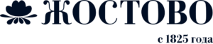 Dark blue Zhostovo Factory logo with a floral symbol, the name Zhostovo and a “since 1825” inscription on a transparent background