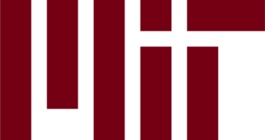 Logotipo vermelho-escuro do MIT formado por sete elementos retangulares