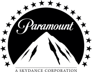 Black Paramount Pictures logo with a mountain, stars and the line A Skydance Corporation on a transparent background