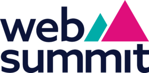 Web-Summit-Logo mit dunkelblauem Schriftzug sowie türkisfarbenen und magentafarbenen Formen