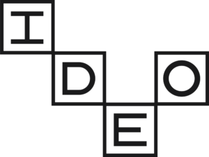 Logotipo oscuro de IDEO con las letras I D E O en cuatro marcos cuadrados a distintas alturas, en PNG con fondo transparente