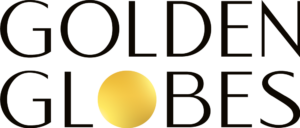 Logo vertical Golden Globes — lettres sombres sur deux lignes et cercle doré à la place du O — PNG