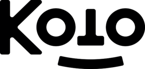 Black Koto logo — lettering forming a face with eyes, a nose and a broad smile — PNG