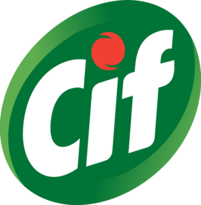 Nome Cif em branco com detalhe vermelho sobre um oval verde — PNG com fundo transparente