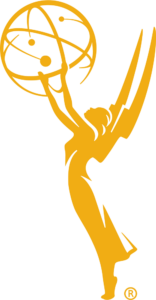 Goldenes Symbol der Primetime Emmy Awards: geflügelte Figur mit Atom – PNG mit transparentem Hintergrund